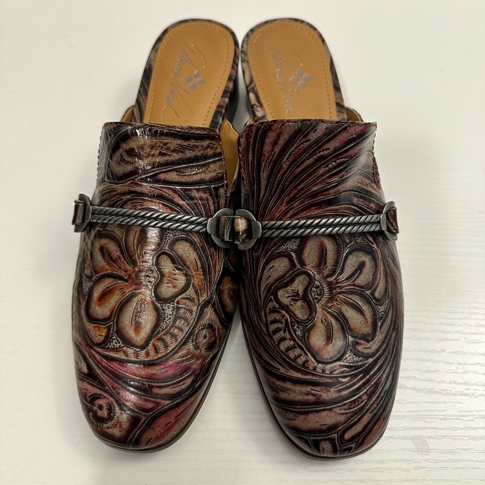 Patricia Nash Tilly Multicolor Leather Mules Size 9.5